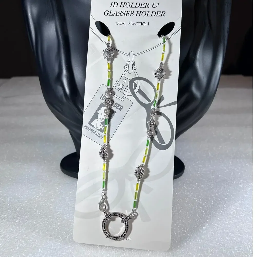 Green Yellow beaded Eye Wear Glasses ID Chain Holder Accessory NEW Deadstock